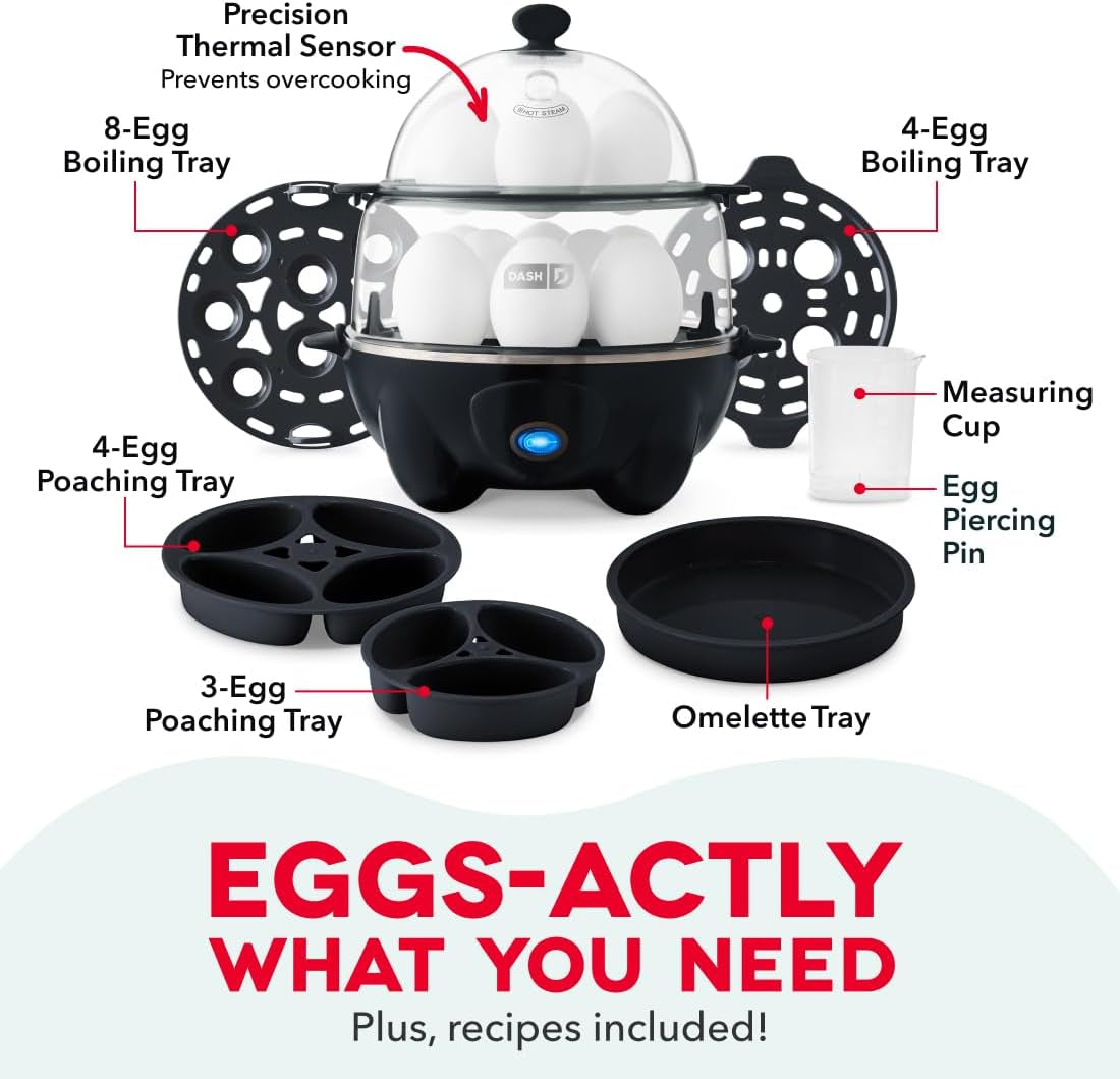 Electric egg cooker with poaching tray, black