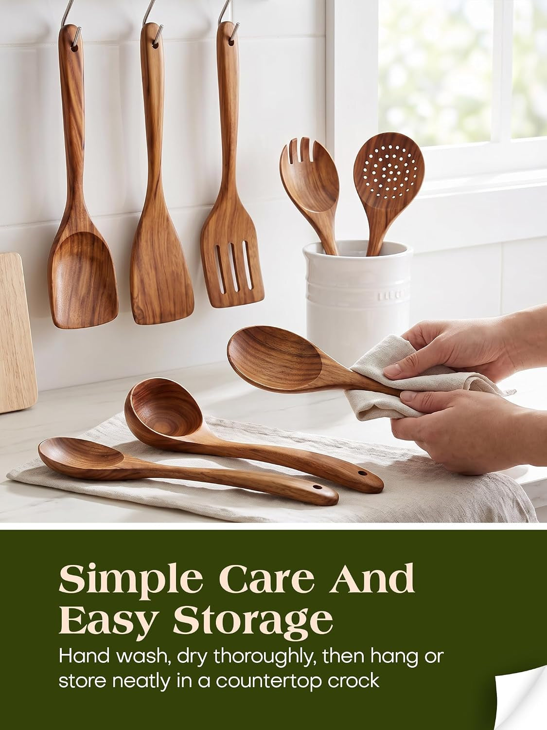 8-piece teak wood kitchen utensil set