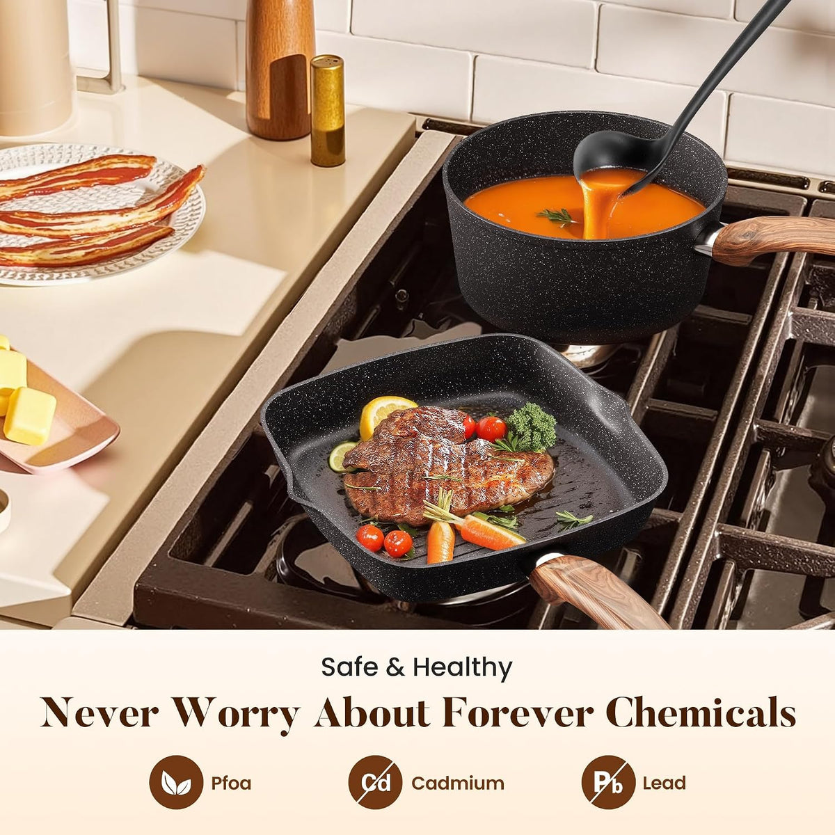 Ultimate 17-Piece Nonstick Induction Cookware Set - Granite Pots & Pans for Effortless Cooking