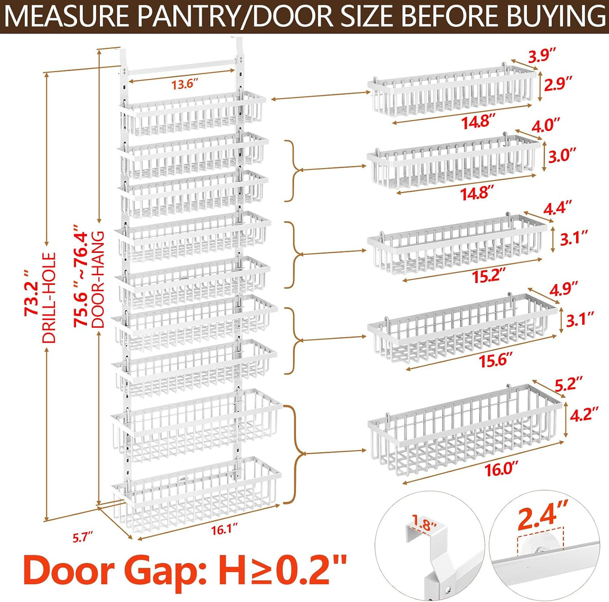 9-Tier Over-the-Door Pantry Organizer, White