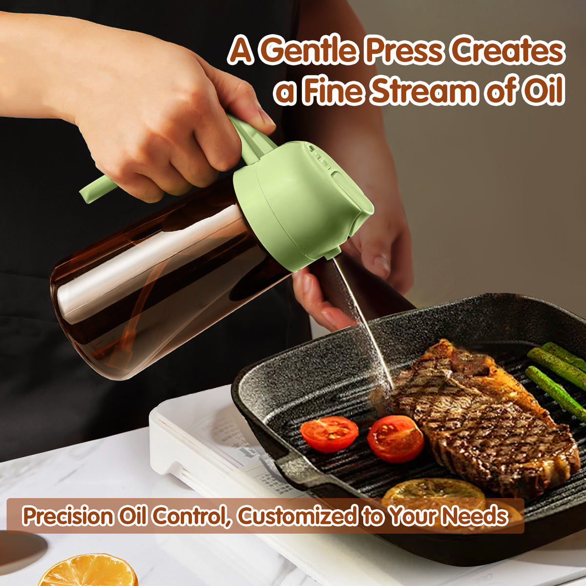 2-in-1 Glass Olive Oil Sprayer and Dispenser, 16oz, Green