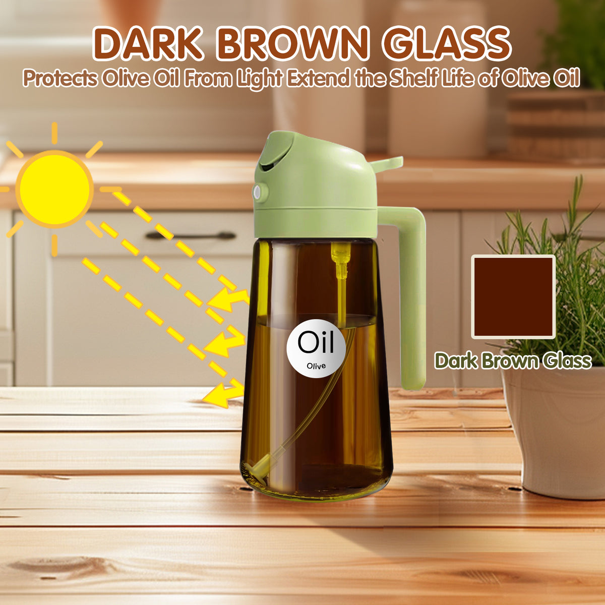 2-in-1 Glass Olive Oil Sprayer and Dispenser, 16oz, Green