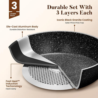 Ultimate 17-Piece Nonstick Induction Cookware Set - Granite Pots & Pans for Effortless Cooking