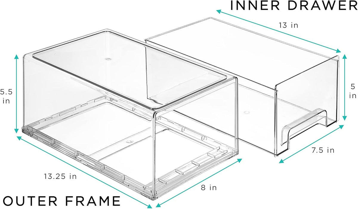 Clear Fridge Storage Drawers with Handles, Large 2-Pack