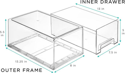 Clear Fridge Storage Drawers with Handles, Large 2-Pack