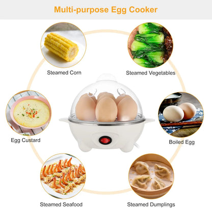 7-Egg Electric Egg Cooker with Auto Shut-Off, White