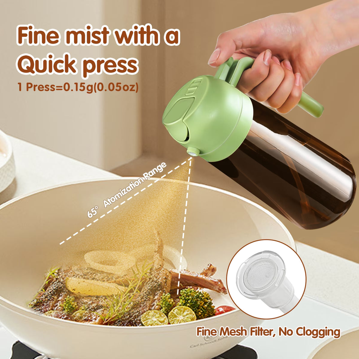 2-in-1 Glass Olive Oil Sprayer and Dispenser, 16oz, Green