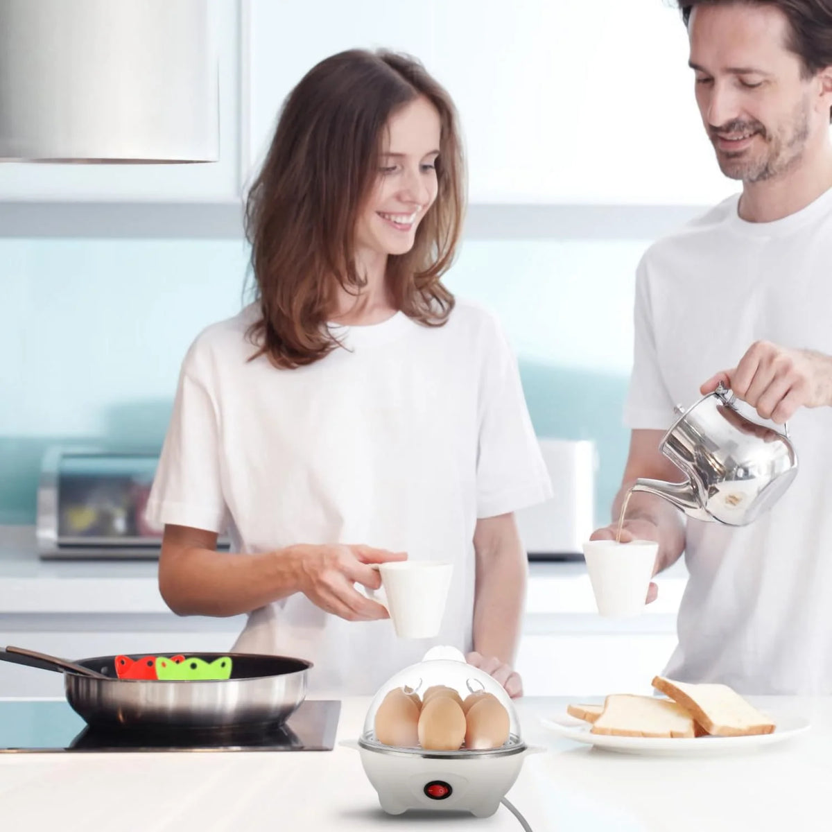 7-Egg Electric Egg Cooker with Auto Shut-Off, White