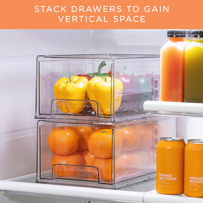 Clear Fridge Storage Drawers with Handles, Large 2-Pack