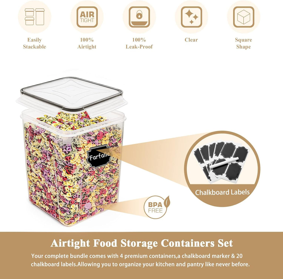 4-piece airtight flour storage container set, black