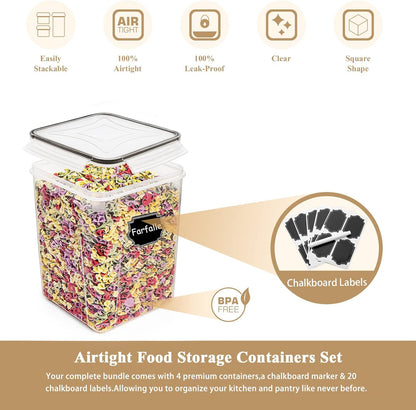 4-piece airtight flour storage container set, black