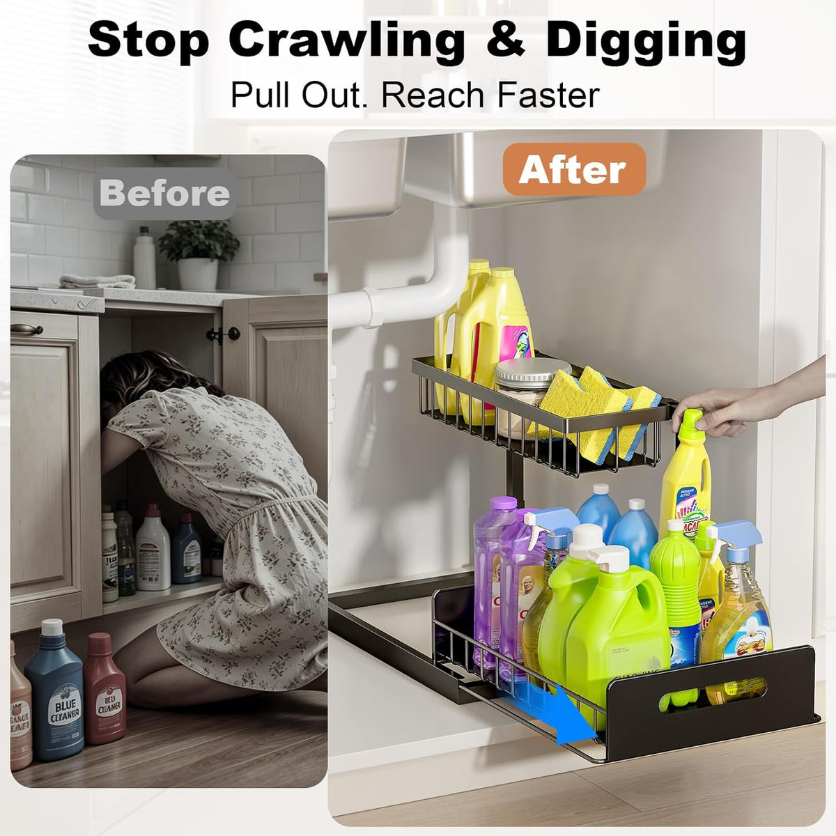 L-Shaped Pull-Out Under Sink Organizer, Black