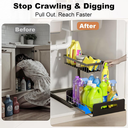 L-Shaped Pull-Out Under Sink Organizer, Black