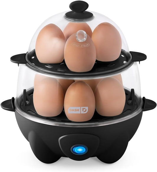 Electric egg cooker with poaching tray, black