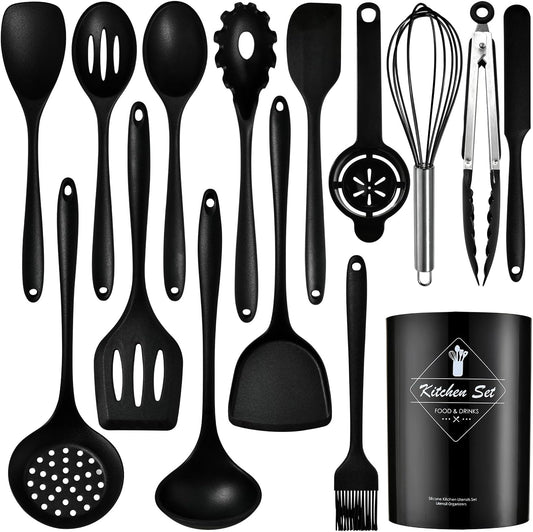 15-piece silicone kitchen utensil set, black