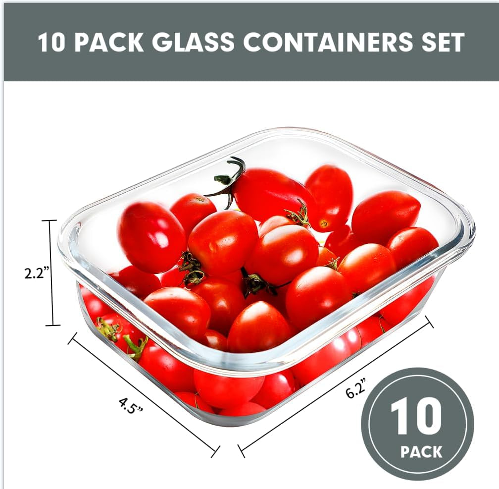 10-pack 22oz glass food storage containers, grey