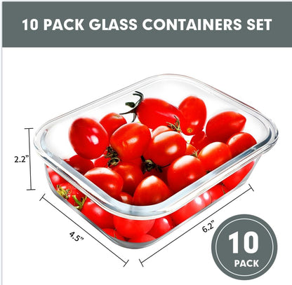 10-pack 22oz glass food storage containers, grey