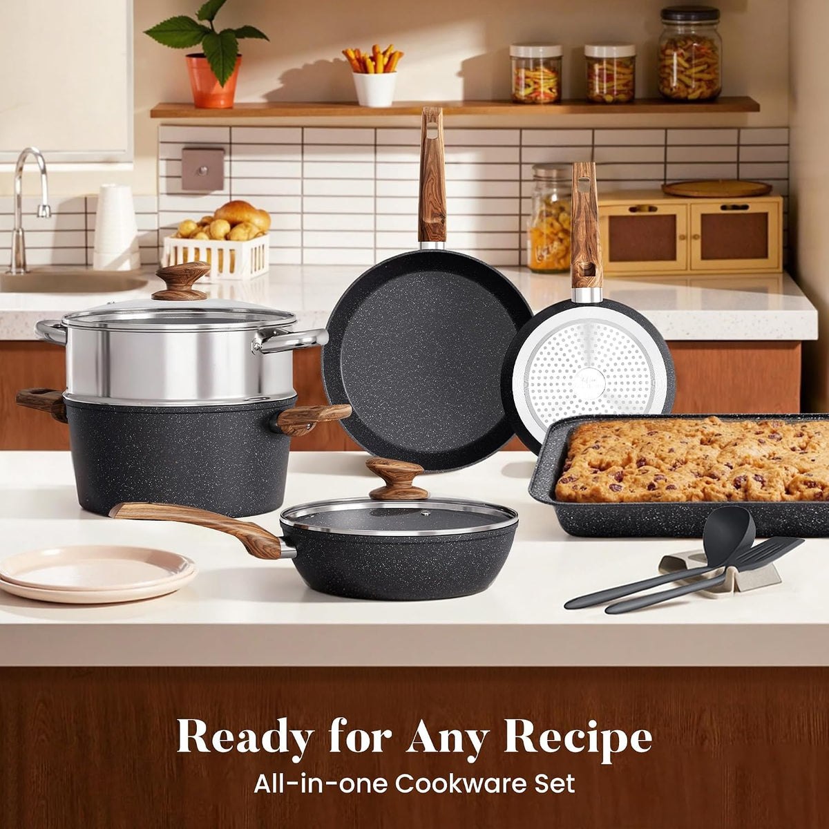 Ultimate 17-Piece Nonstick Induction Cookware Set - Granite Pots & Pans for Effortless Cooking