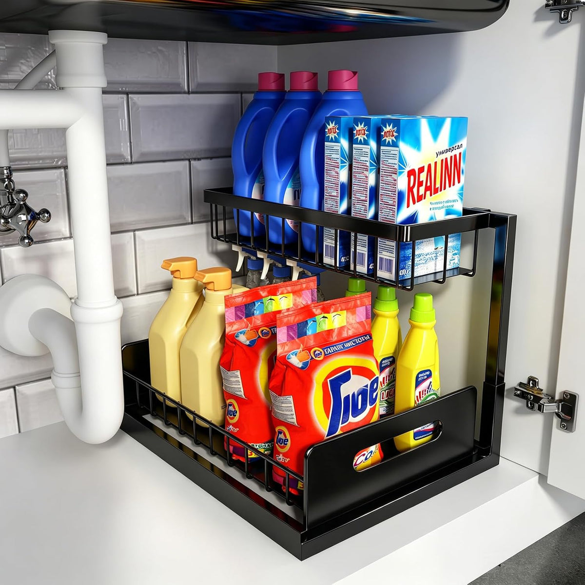 L-Shaped Pull-Out Under Sink Organizer, Black