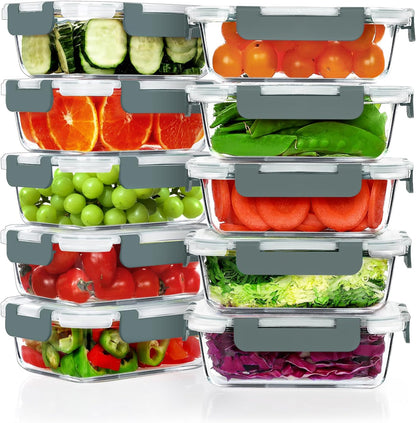10-pack 22oz glass food storage containers, grey