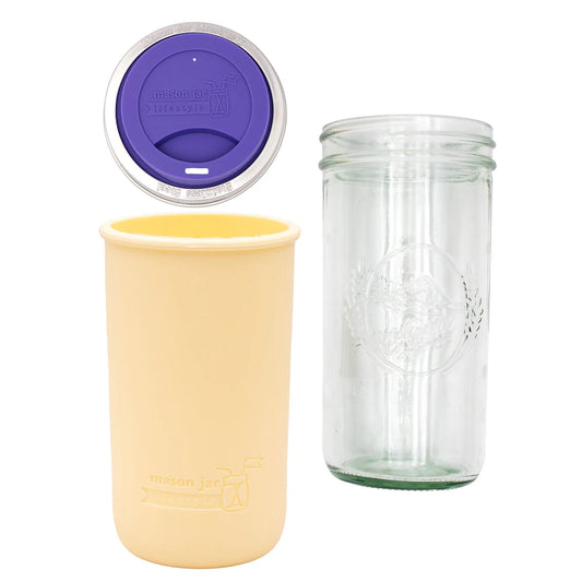 24oz glass mason jar water bottle with silicone sleeve and lid