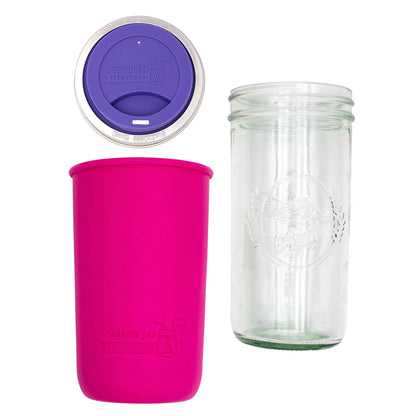 24oz glass mason jar water bottle with silicone sleeve and lid