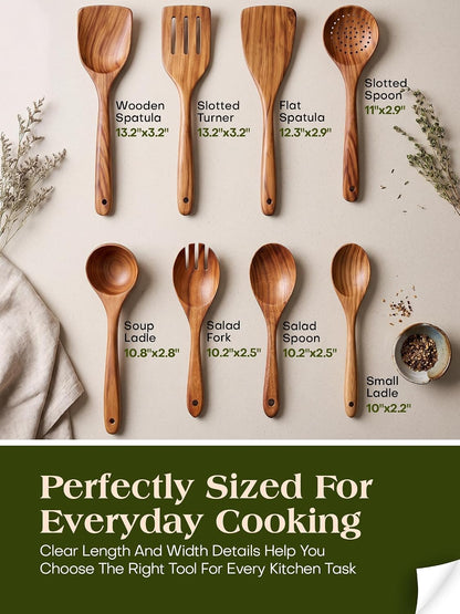 8-piece teak wood kitchen utensil set