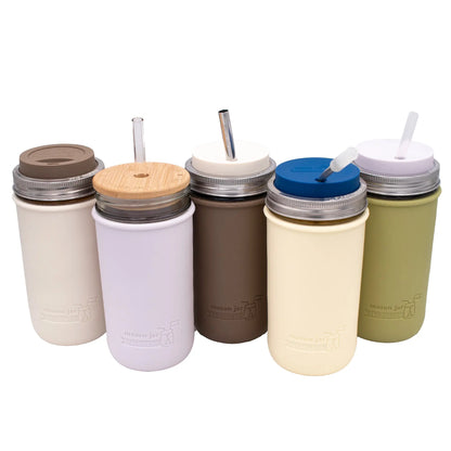 24oz glass mason jar water bottle with silicone sleeve and lid