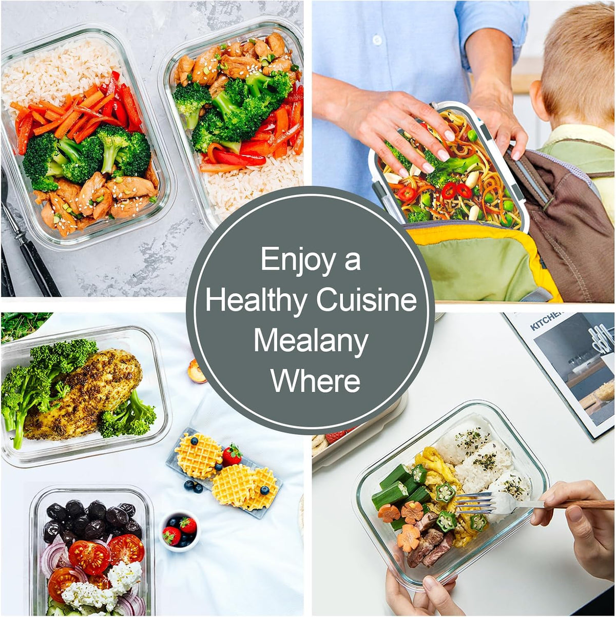 10-pack 22oz glass food storage containers, grey