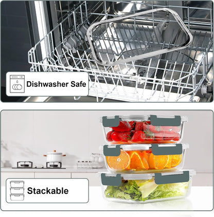 10-pack 22oz glass food storage containers, grey