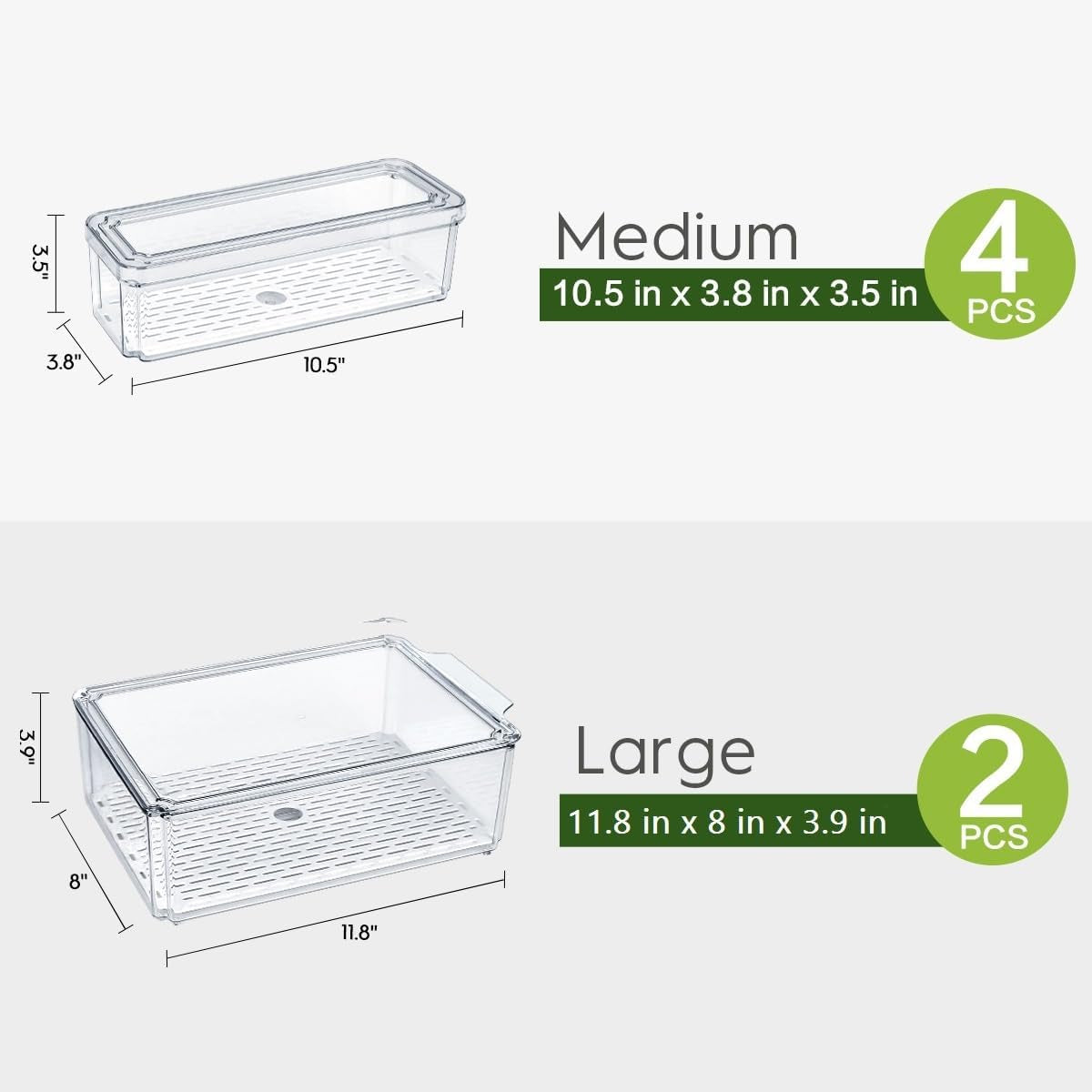 Stackable Fridge Organizer Bins with Lids, 6-Pack