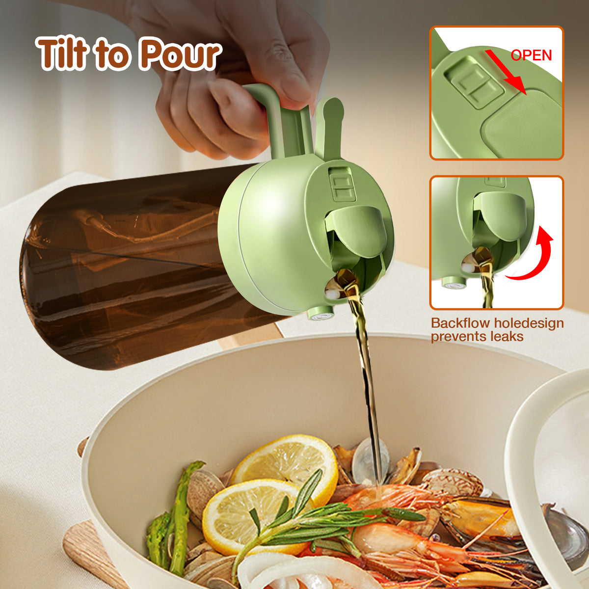 2-in-1 Glass Olive Oil Sprayer and Dispenser, 16oz, Green