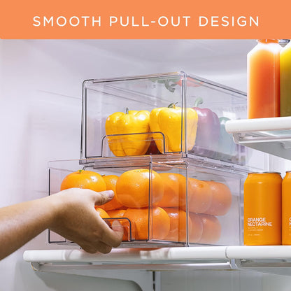 Clear Fridge Storage Drawers with Handles, Large 2-Pack