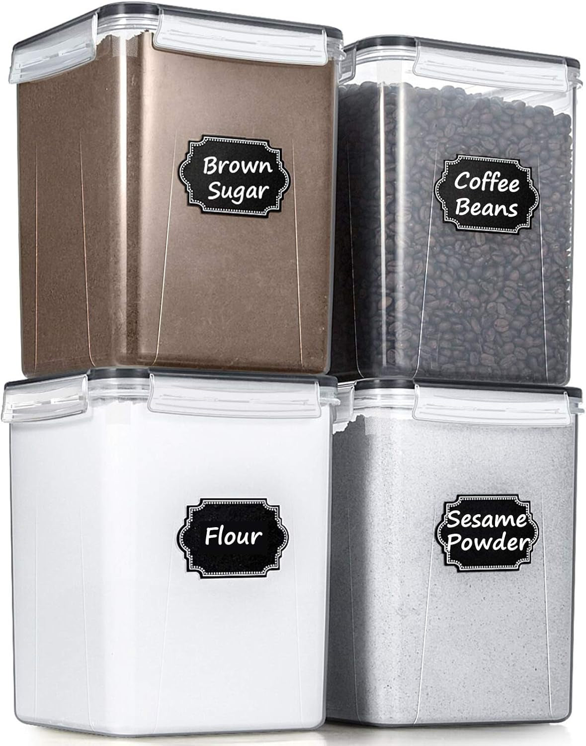 4-piece airtight flour storage container set, black
