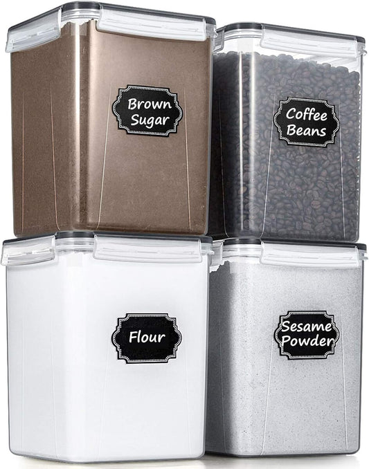 4-piece airtight flour storage container set, black