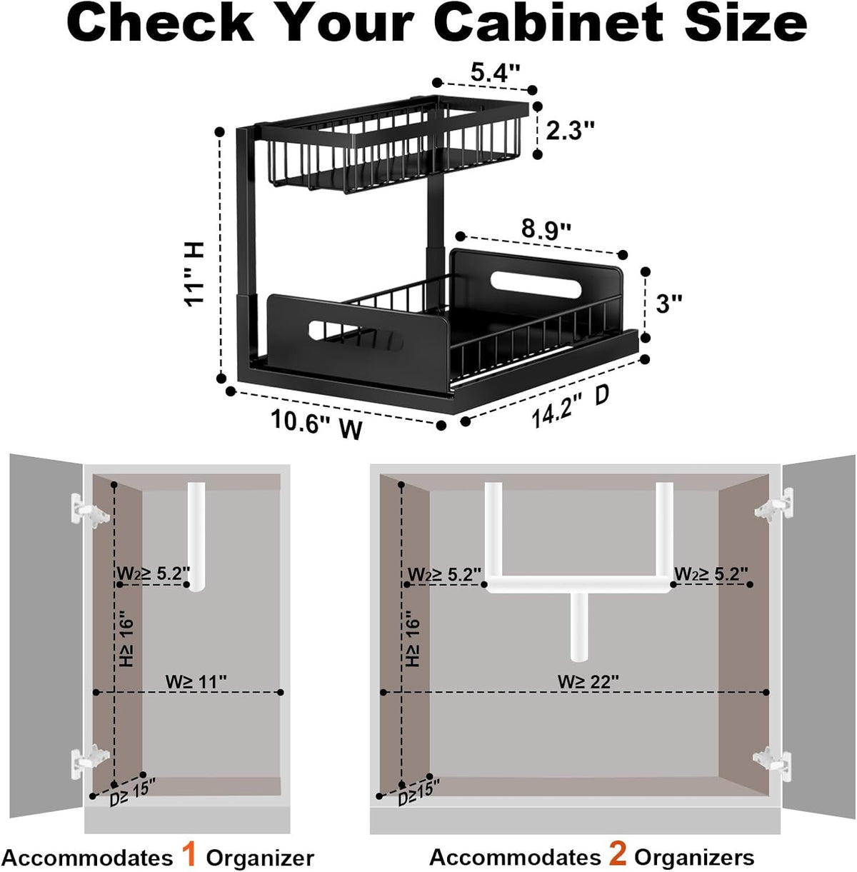 L-Shaped Pull-Out Under Sink Organizer, Black