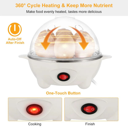 7-Egg Electric Egg Cooker with Auto Shut-Off, White