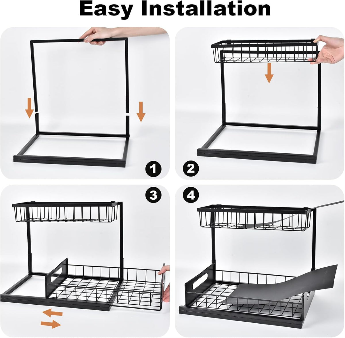 L-Shaped Pull-Out Under Sink Organizer, Black