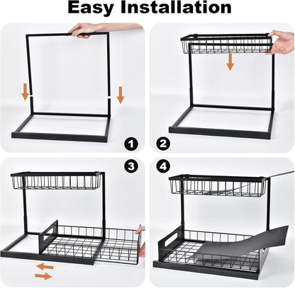 L-Shaped Pull-Out Under Sink Organizer, Black