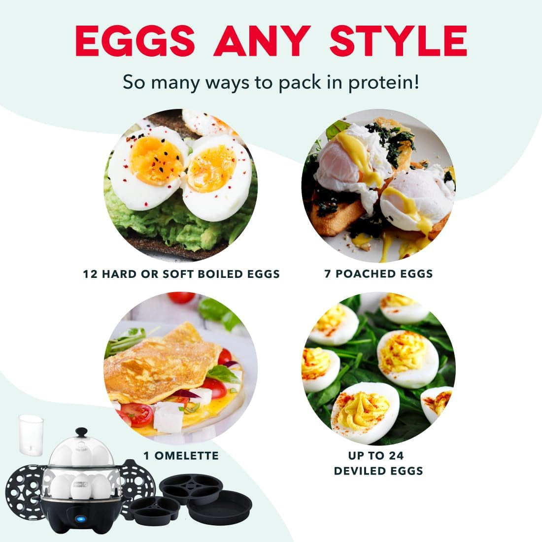 Electric egg cooker with poaching tray, black