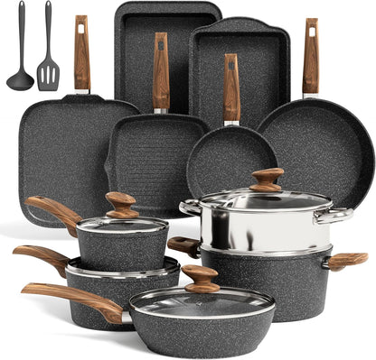 Ultimate 17-Piece Nonstick Induction Cookware Set - Granite Pots & Pans for Effortless Cooking