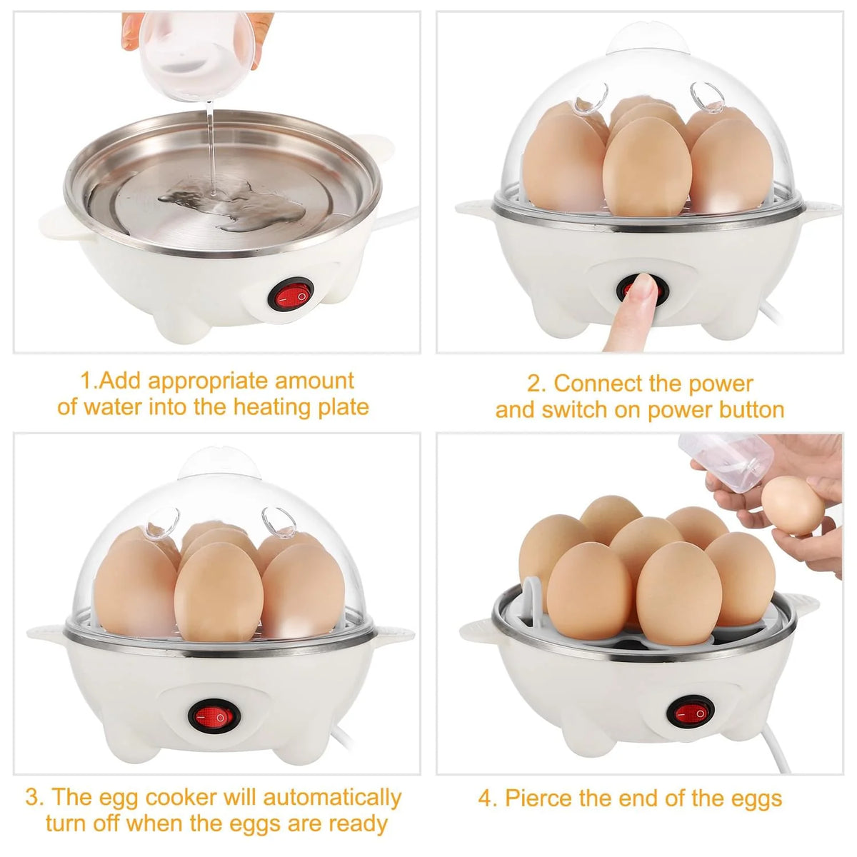 7-Egg Electric Egg Cooker with Auto Shut-Off, White