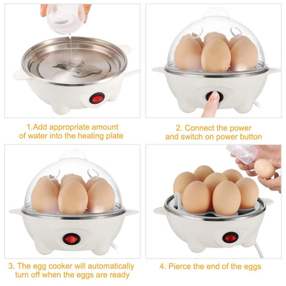 7-Egg Electric Egg Cooker with Auto Shut-Off, White