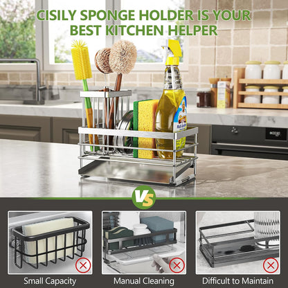 Stainless Steel Sink Caddy with Brush Holder and Drain Tray