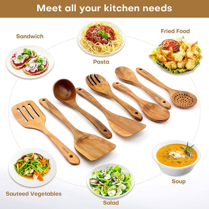 8-piece teak wood kitchen utensil set