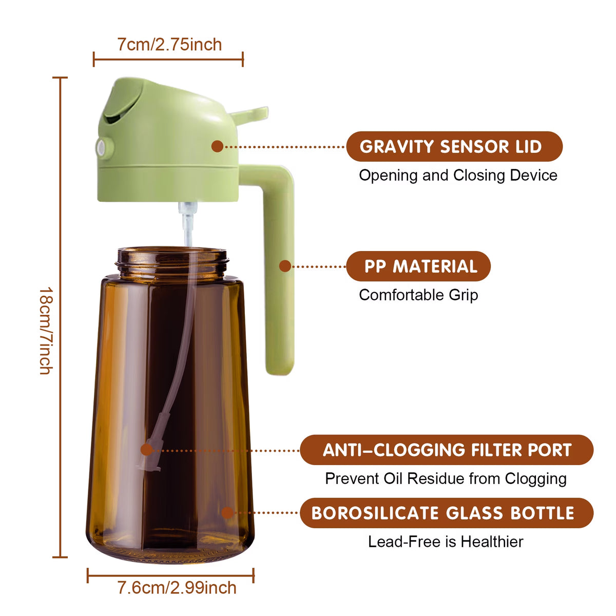 2-in-1 Glass Olive Oil Sprayer and Dispenser, 16oz, Green