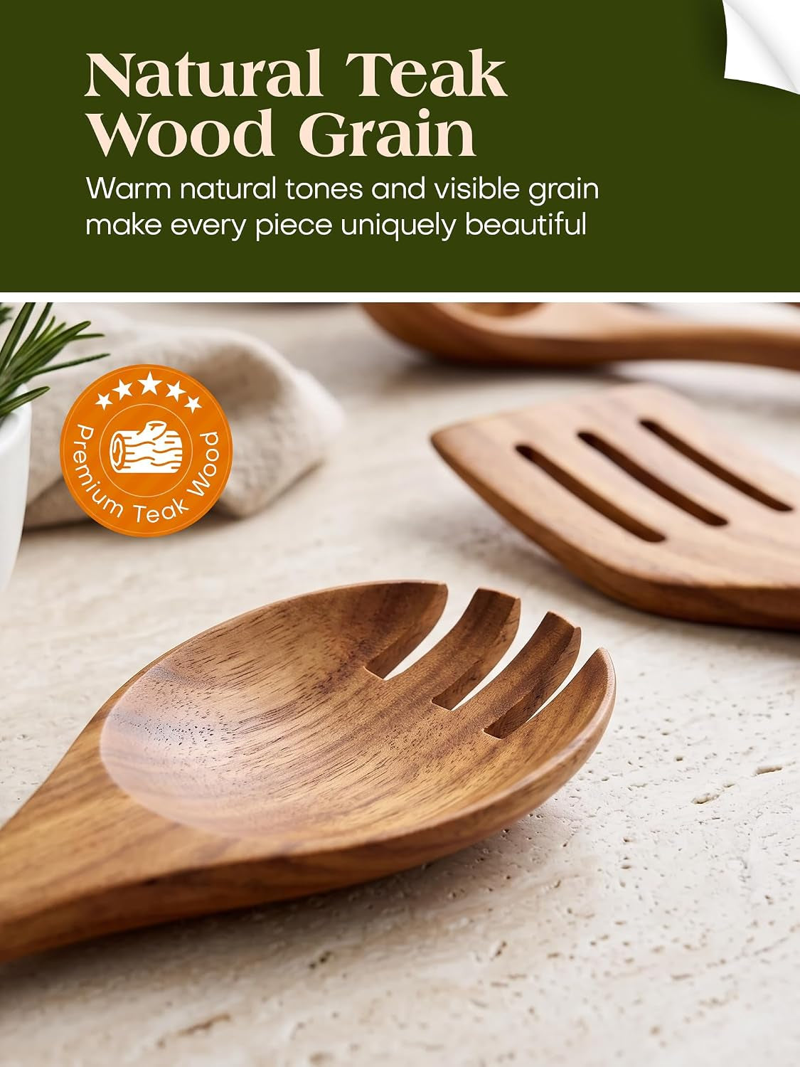 8-piece teak wood kitchen utensil set