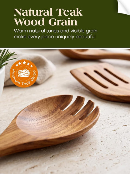 8-piece teak wood kitchen utensil set