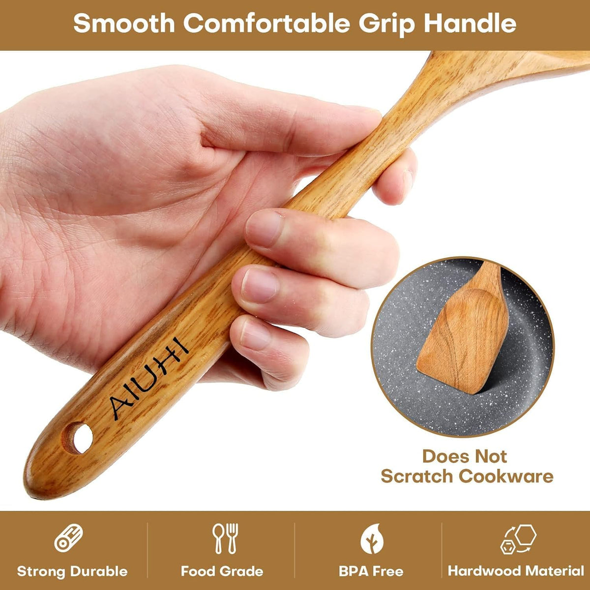 8-piece teak wood kitchen utensil set
