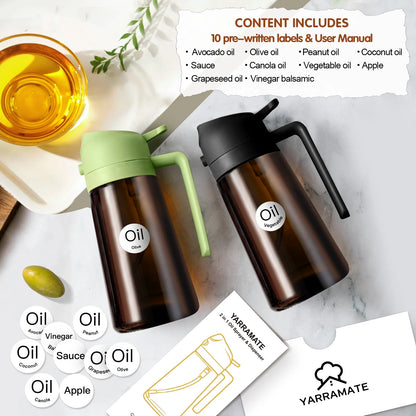 2-in-1 Glass Olive Oil Sprayer and Dispenser, 16oz, Green